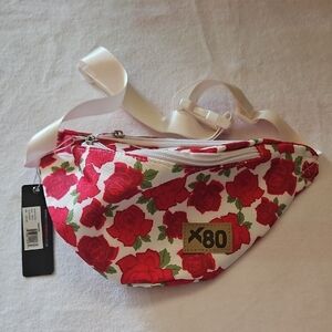 Floral Print Red and White Fanny Pack Extreme 80s Roses